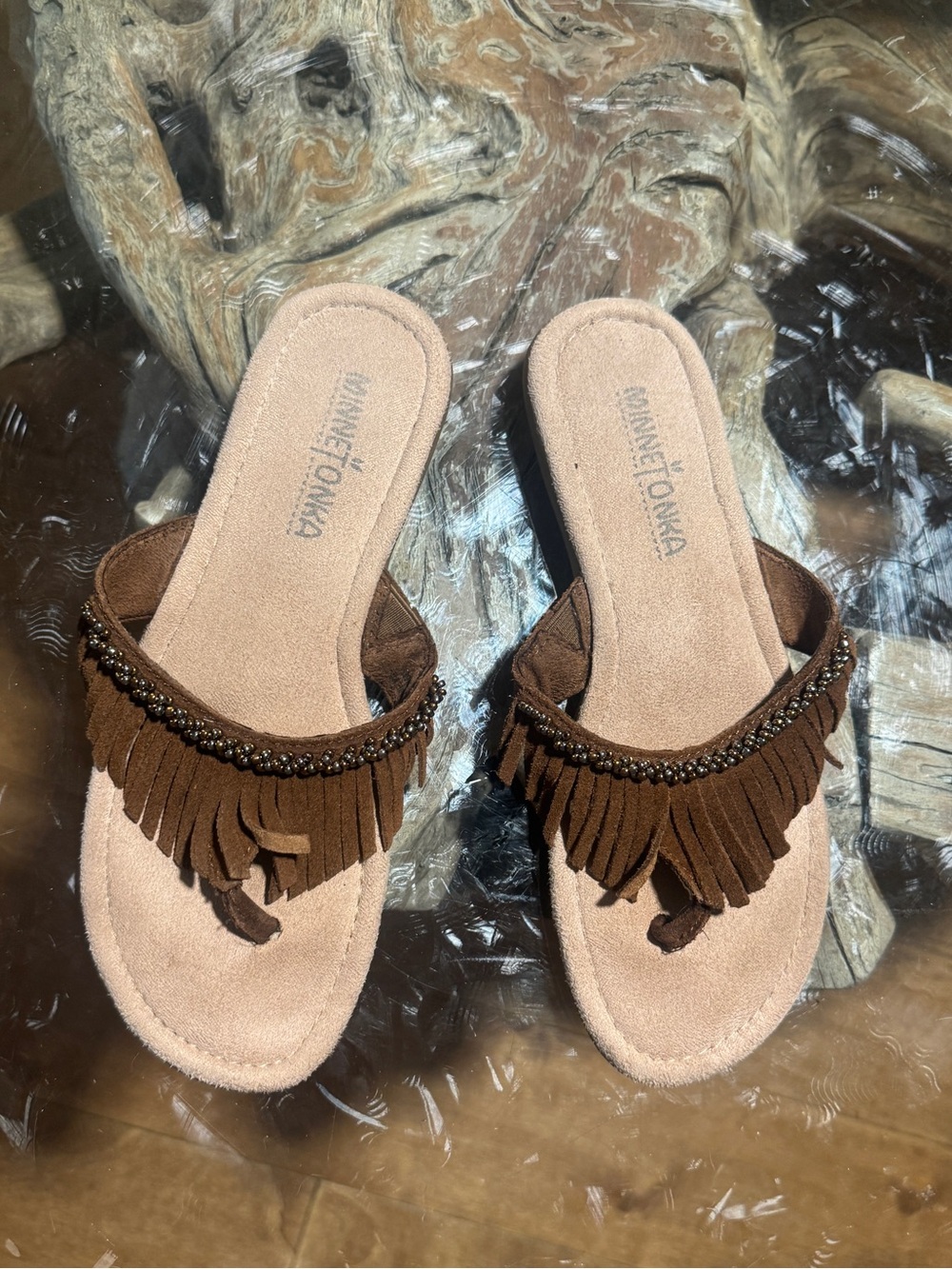 Minnetonka Fringe Beaded Sandals